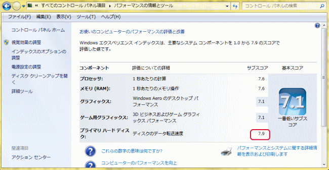 Windows エクスペリエンス インデックス